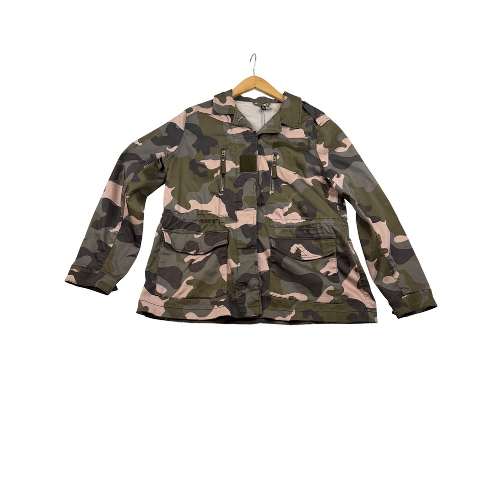 HM Divided Pink Green Camo Field Jacket Military Utility Coat Womens 10